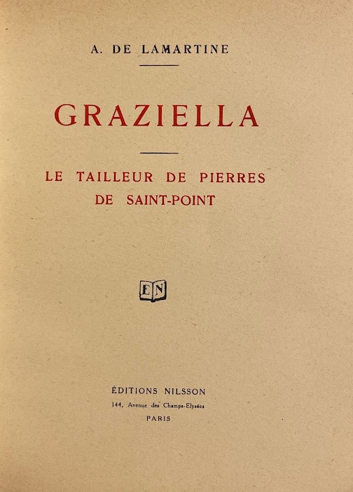 LAMARTINE (Alphonse de) Graziella, suivi du Tailleur de pierres de Saint-Point. Paris, Nilsson (coll. "Lotus"), sans date. – Image 2