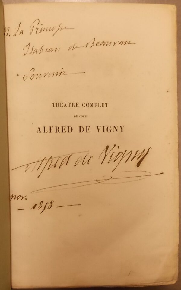 VIGNY (Alfred de) Théâtre complet. Chatterton - La Maréchale d'Ancre - Quitte pour la peur - Le More de Venise, Othello - Shylock. Paris, Librairie Nouvelle, 1858. – Image 3