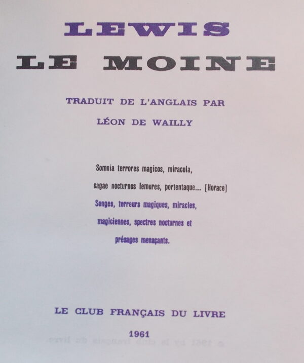 LEWIS (M.-G.) Le moine. Paris, Le Club Français du Livre, 1961. – Image 2
