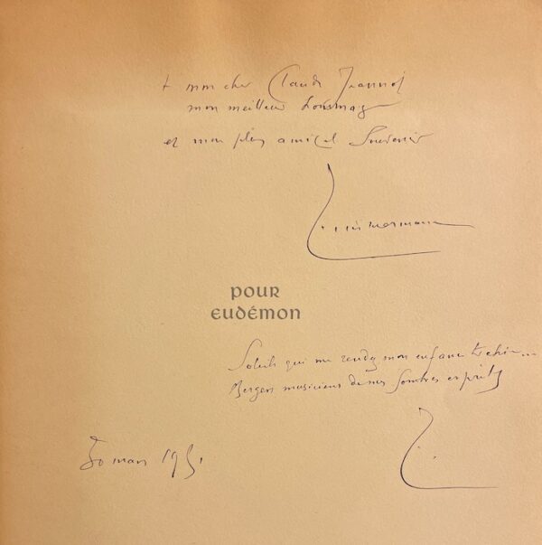 ZIMMERMANN (Jean-Paul) Pour Eudémon. La Chaux-de-Fonds, Editions des Herbes Folles, 1950. – Image 2