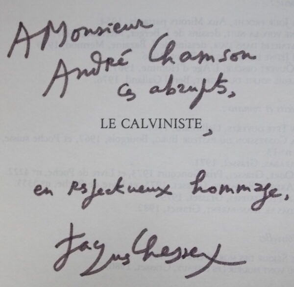 CHESSEX (Jacques) Le calviniste. Poèmes. Paris, Grasset, 1983. – Image 2