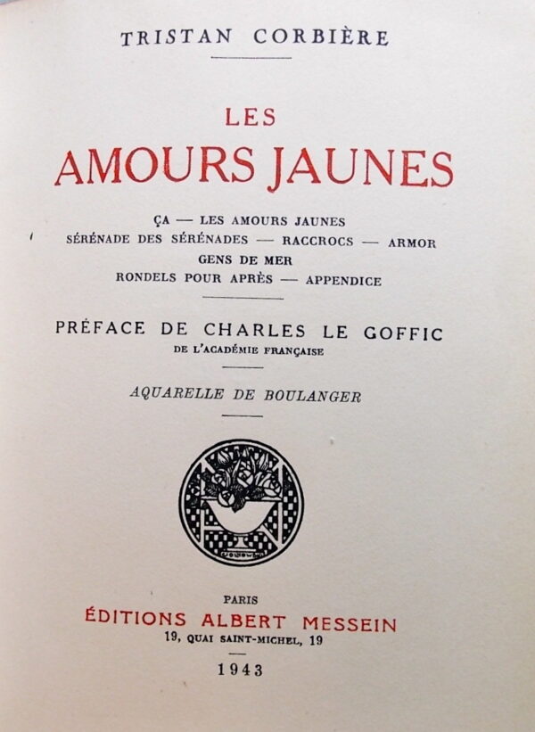 CORBIERE (Tristan) Les amours jaunes. Paris, Albert Messein, 1943. – Image 3