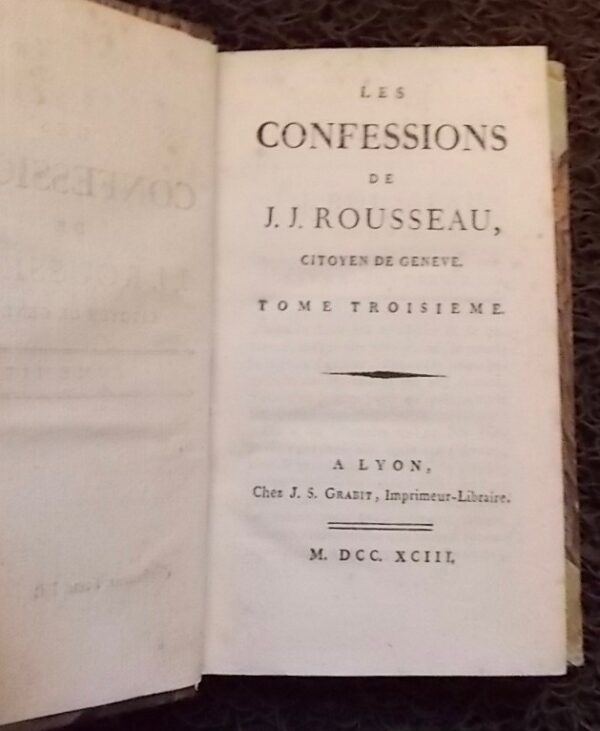 ROUSSEAU (Jean-Jacques) Les confessions. Lyon, J. S. Grabit, 1793. – Image 2