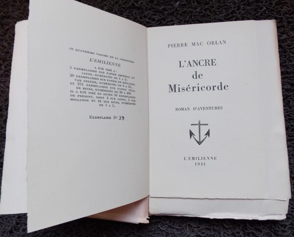 MAC ORLAN (Pierre) L'ancre de miséricorde. Paris, Emile-Paul Frères (coll. L'Emilienne), 1941. – Image 2