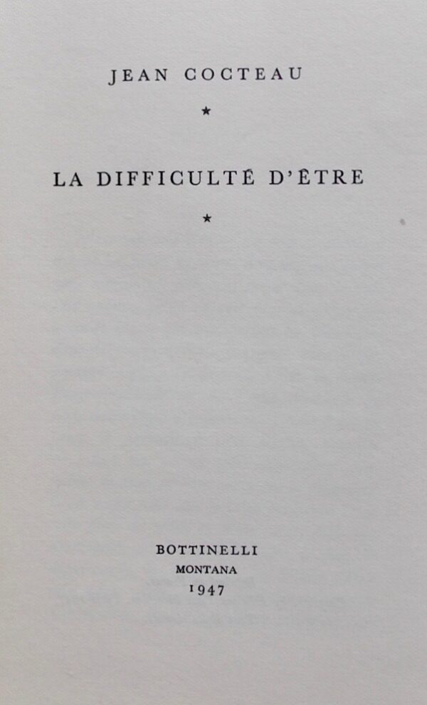 COCTEAU (Jean) La difficulté d'être. Montana, Bottinelli, 1947. – Image 2