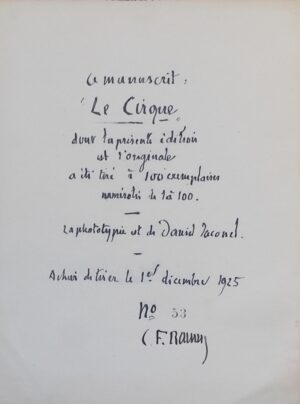 RAMUZ (Charles Ferdinand) Le cirque. [Paris, Georg, 1925].