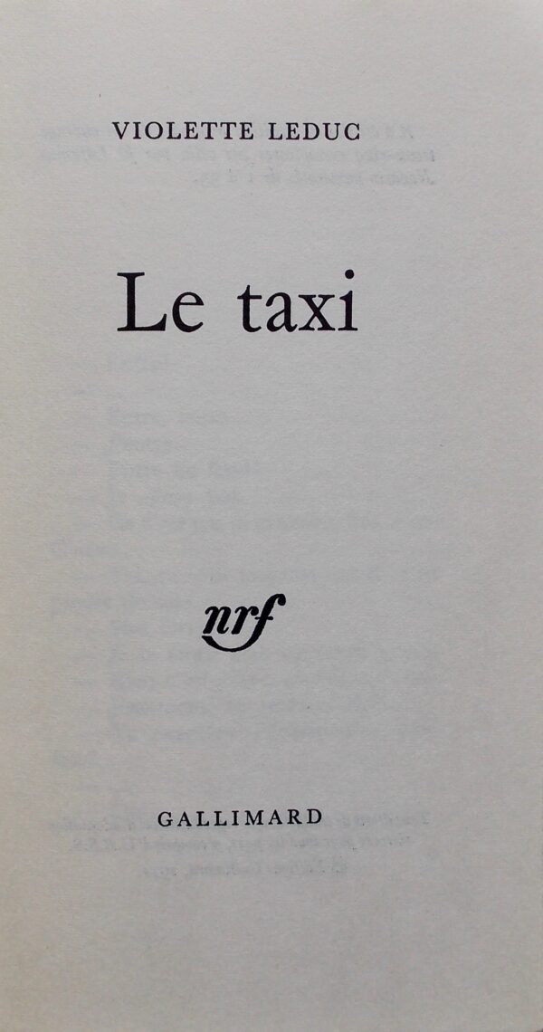 LEDUC (Violette) Le taxi. Paris, Gallimard, 1971. – Image 2