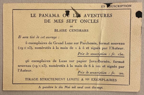 CENDRARS (Blaise) Le Panama ou les aventures de mes sept oncles. Paris, La Sirène, 1918. – Image 5
