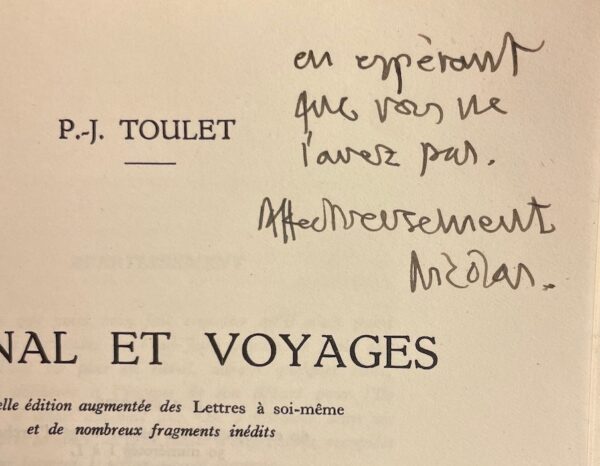 [BOUVIER] - TOULET (Paul-Jean) Journal et voyages. Paris, le Divan, 1955. – Image 2
