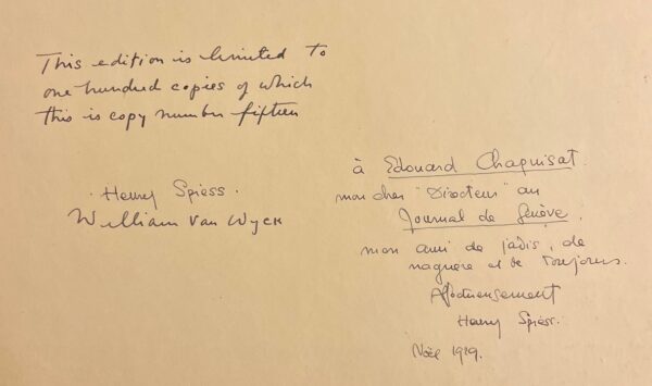 SPIESS (Henry) Le Passant. Translated in English  by William Van Wyck. Sans lieu, chez l'auteur et le traducteur, 1929. – Image 2