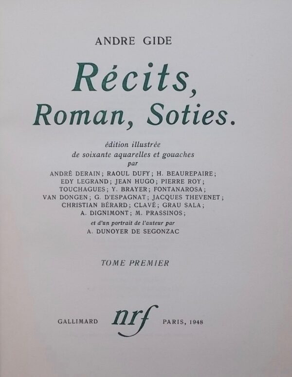 GIDE (André) Récits, roman, soties. Paris, Gallimard, 1948. – Image 3