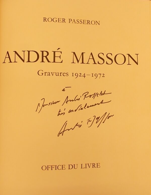 [MASSON] - PASSERON (Roger) André Masson. Gravures 1924-1972. Fribourg, Office du Livre, 1973. – Image 2