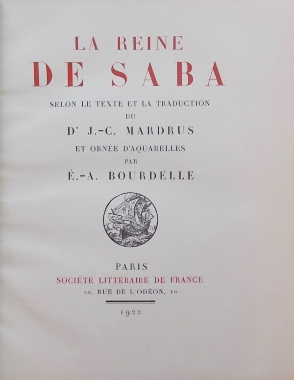 MARDRUS (J.-C.) trad. La Reine de Saba. Paris, Société Littéraire de France, 1922. – Image 2