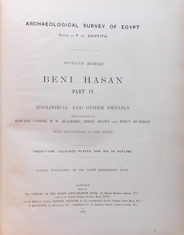 GRIFFITH (F. LL) Beni Hasan, Part IV. Zoological and Other Details. (Seventh Memoir). London, The Offices of the Egypt Exploration Fund..., 1900. – Image 2
