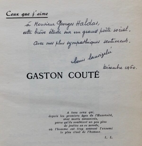[COUTE (Gaston)] - LANOIZELEE (Louis) Gaston Couté. Paris, chez l'auteur, 1960. – Image 2