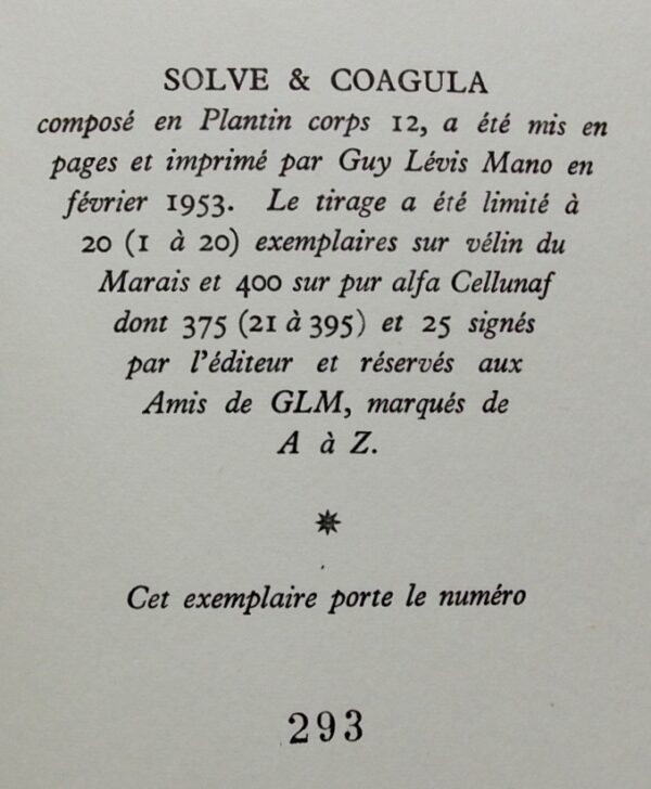 TORREILLES (Pierre) Solve et Coagula. Paris, GLM, 1953. – Image 3