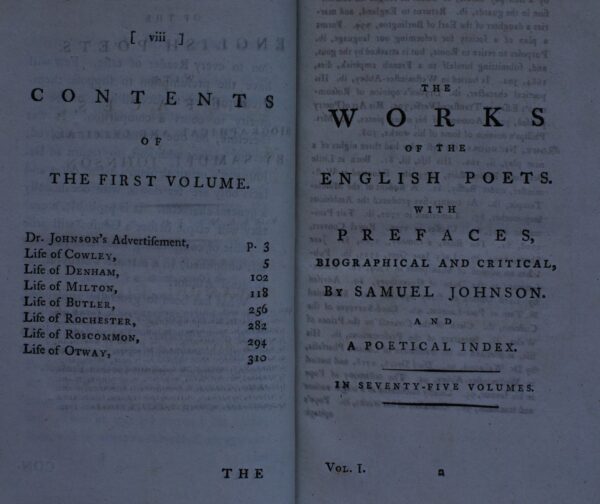 JOHNSON (Samuel) The Works of the English Poets. With Prefaces, Biographical and Critical Observations London, Printed by John Nichols for J. Buckland, J. Rivington and sons..., 1790. – Image 3