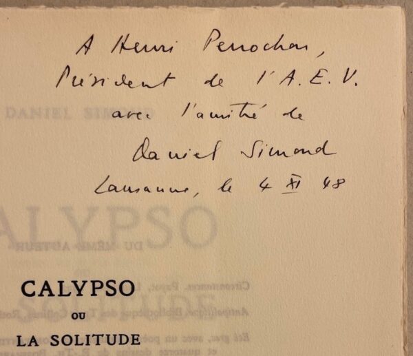 SIMOND (Daniel) Calypso ou la solitude. Drame. Lausanne, Editions des Terreaux, [1948]. – Image 2