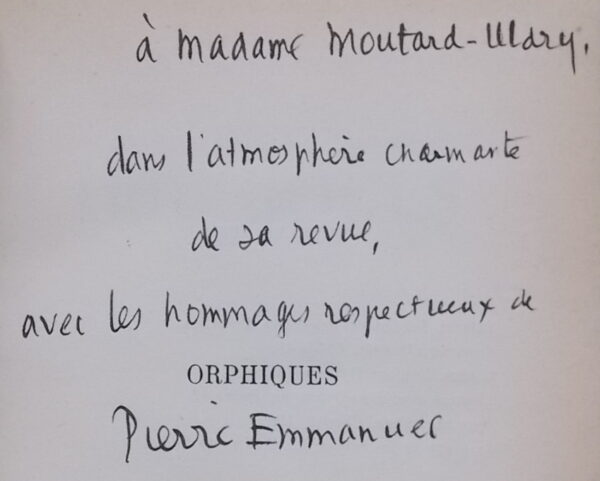 EMMANUEL (Pierre) Orphiques. Paris, Gallimard (coll. Métamorphoses), 1942. – Image 2