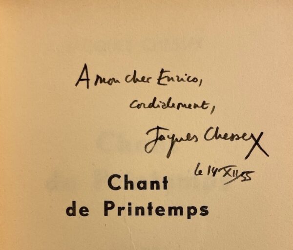 CHESSEX (Jacques) Chant de printemps. Genève, Jeune Poésie, 1955. – Image 2