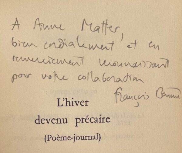 BONNET (François) L'hiver devenu précaire. Genève, Eliane Vernay, 1982. – Image 2