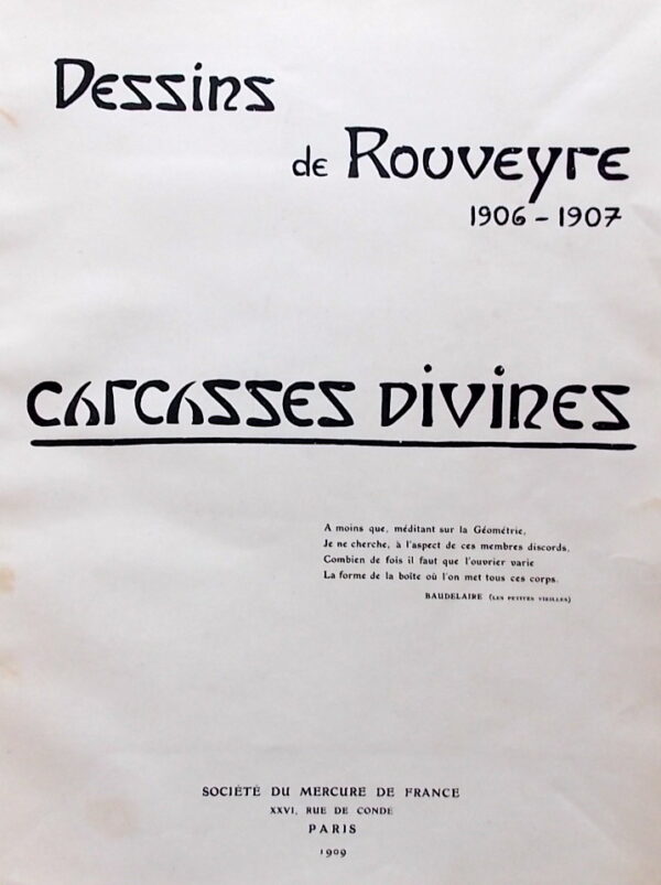 ROUVEYRES (André) Carcasses divines. Dessins de Rouveyre 1906-1907. Paris, Société du Mercure de France, 1909. – Image 2
