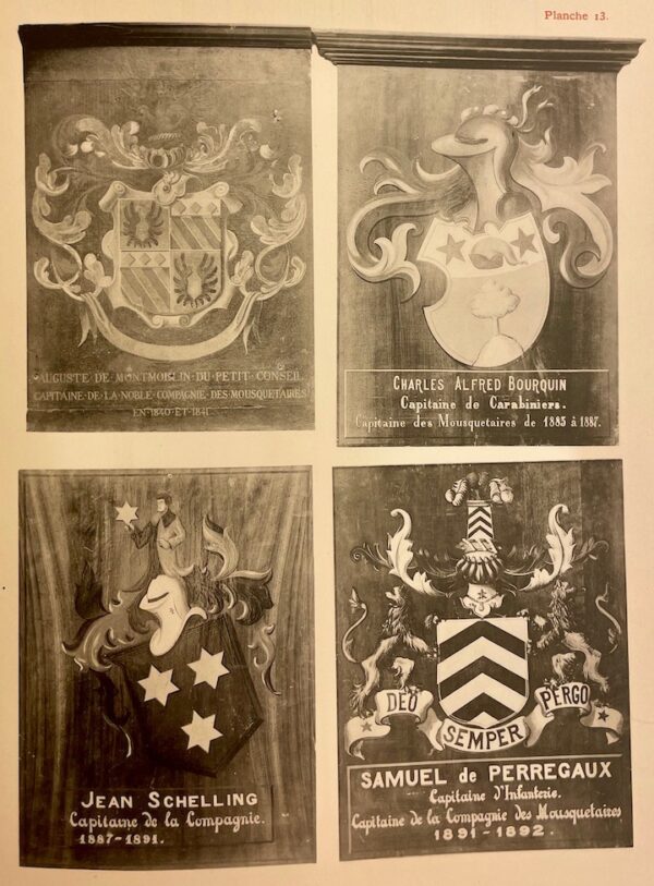 TRIPET (Maurice) Armorial de la Noble compagnie des Mousquetaires de la Ville de Neuchâtel (1604-1898). Neuchâtel, Imprimerie Nouvelle, 1898. – Image 5