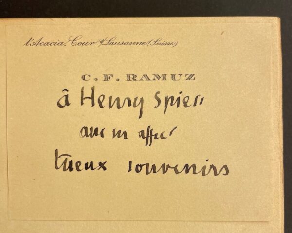 RAMUZ (C. F.) Les signes parmi nous. Lausanne, Les Cahiers Vaudois, [1919]. – Image 2