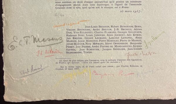 [TRACT SURREALISTE] - BRETON (André) et al. Coup de semonce. Paris, 25 mars 1957. – Image 2