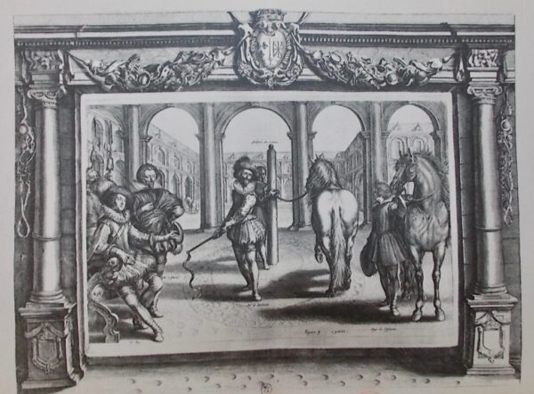 PLUVINEL (Antoine de) L'Instruction du Roy en l'exercice de monter a cheval, [...]. Lequel respondant a Sa Majeste lui fait remarquer l'excellence de sa methode pour reduire les chevaux en peu de temps a l'obeissance des justes proportions de tous les plus beaux airs et maneges. Le tout enrichy de grandes figures en taille douce, representant les vraies et naives actions des Hommes et des Chevaux en tous les airs, et maneges, courses de bague, rompre en lice au Quintan, et Combattre a l'Epee, ensemble les figures des Brides, les plus necessaires a cet usage, dessinees et gravees par Crispian de Pas. Vitry-sur-Seine, Editions GRIFF, 1976. – Image 3