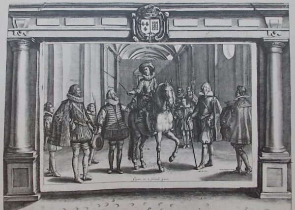 PLUVINEL (Antoine de) L'Instruction du Roy en l'exercice de monter a cheval, [...]. Lequel respondant a Sa Majeste lui fait remarquer l'excellence de sa methode pour reduire les chevaux en peu de temps a l'obeissance des justes proportions de tous les plus beaux airs et maneges. Le tout enrichy de grandes figures en taille douce, representant les vraies et naives actions des Hommes et des Chevaux en tous les airs, et maneges, courses de bague, rompre en lice au Quintan, et Combattre a l'Epee, ensemble les figures des Brides, les plus necessaires a cet usage, dessinees et gravees par Crispian de Pas. Vitry-sur-Seine, Editions GRIFF, 1976. – Image 4