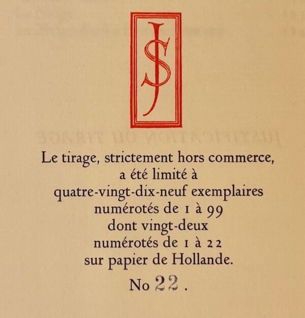 LARBAUD (Valery) Les Poésies de A. O. Barnabooth. Dévotions particulières. Poèsies diverses. A Copenhague, pour les amis danois de Maxime Claremoris, 1941. [i. e. The Hague, A.A,M, Stols, 1944]. – Image 3
