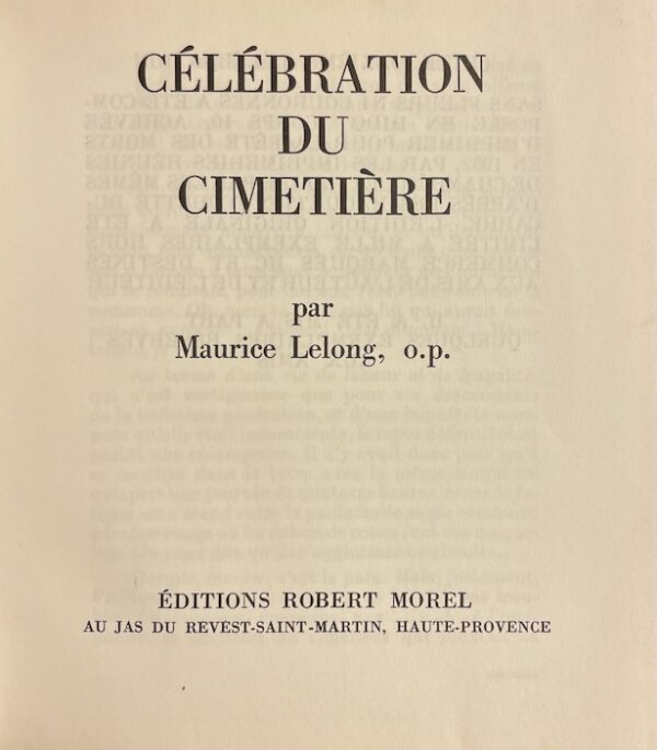 LELONG (Maurice) Célébration du cimetière. Au Jas du Revest-Saint-Martin, R. Morel, 1962. – Image 2