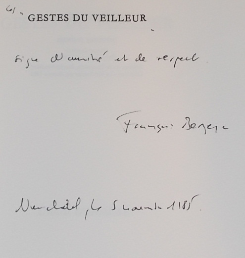 BERGER (François) Gestes du veilleur. Lausanne, L'Age d'Homme, 1984. – Image 2