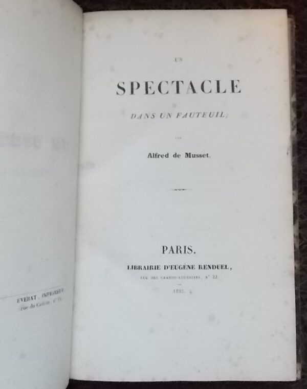 MUSSET (Alfred de) Un spectacle dans un fauteuil. Paris, Librairie d'Eugène Renduel, 1833. – Image 2