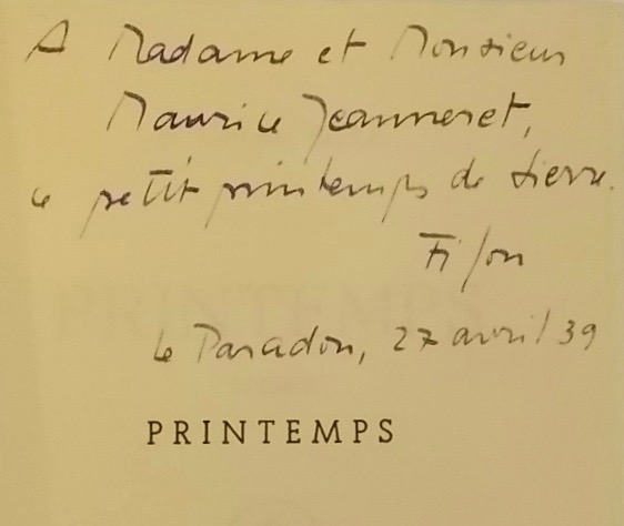 BILLE (S. Corinna) Printemps. Poèmes. La Chaux-de-Fonds, Aucx Editions des Nouveaux Cahiers (coll. Les Feuillets romands), 1939. – Image 2
