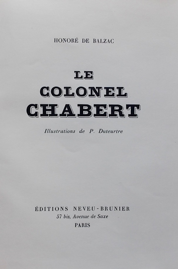 BALZAC (Honoré de) Le colonel Chabert. Paris, Editions Neveu-Brunier, 1946. – Image 3