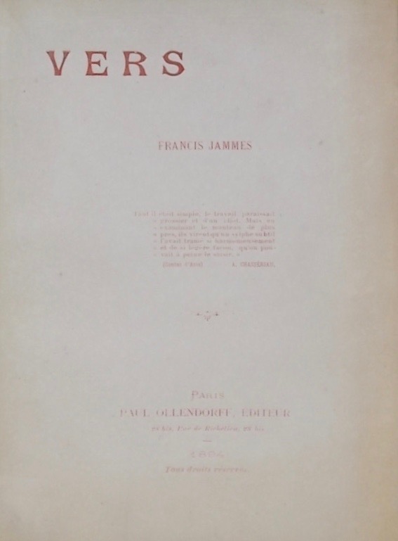 JAMMES (Francis) Vers. Paris, Paul Ollendorff, 1894. – Image 2