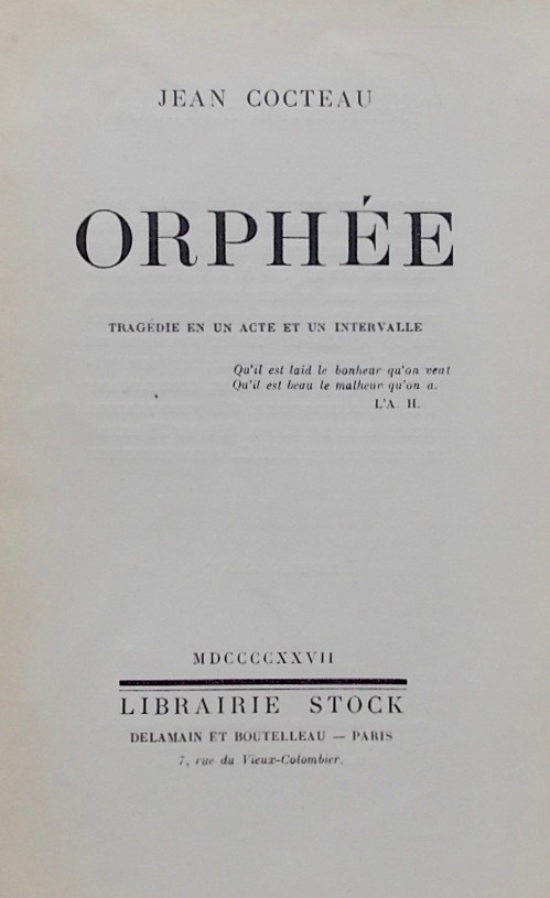 COCTEAU (Jean) Orphée. Paris, Stock, 1927. – Image 2