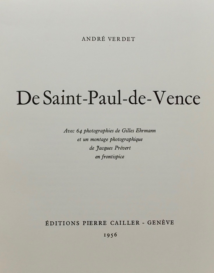VERDET (André) De Saint-Paul-de-Vence. Genève, Pierre Cailler, 1956. – Image 3