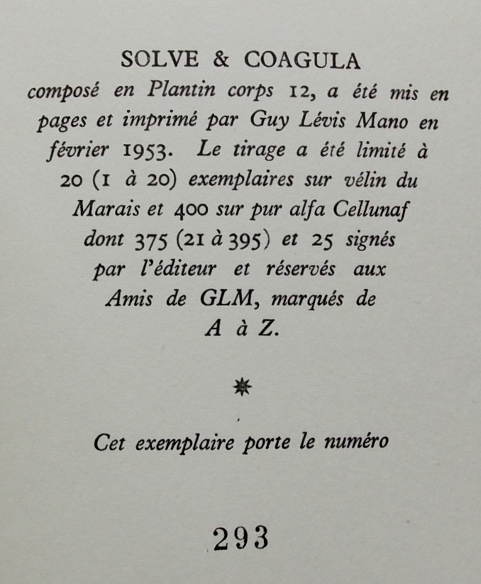 TORREILLES (Pierre) Solve et Coagula. Paris, GLM, 1953. – Image 3