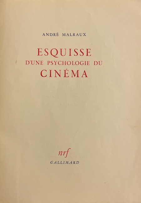 MALRAUX (André) Esquisse d'une psychologie du cinéma. Paris, Gallimard, 1946. – Image 2