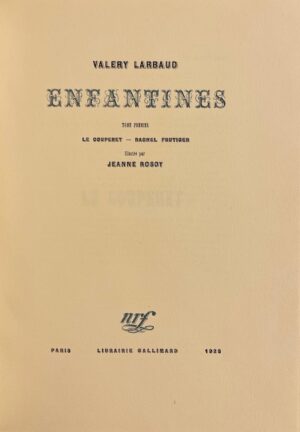LARBAUD (Valery) Enfantines. Paris, Gallimard, 1926.