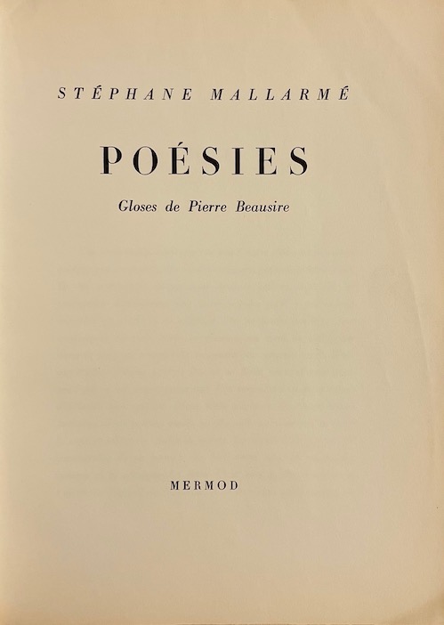 MALLARME (Stéphane) Poésies. Gloses de Pierre Beausire. Lausanne, Mermod, 1945. – Image 2