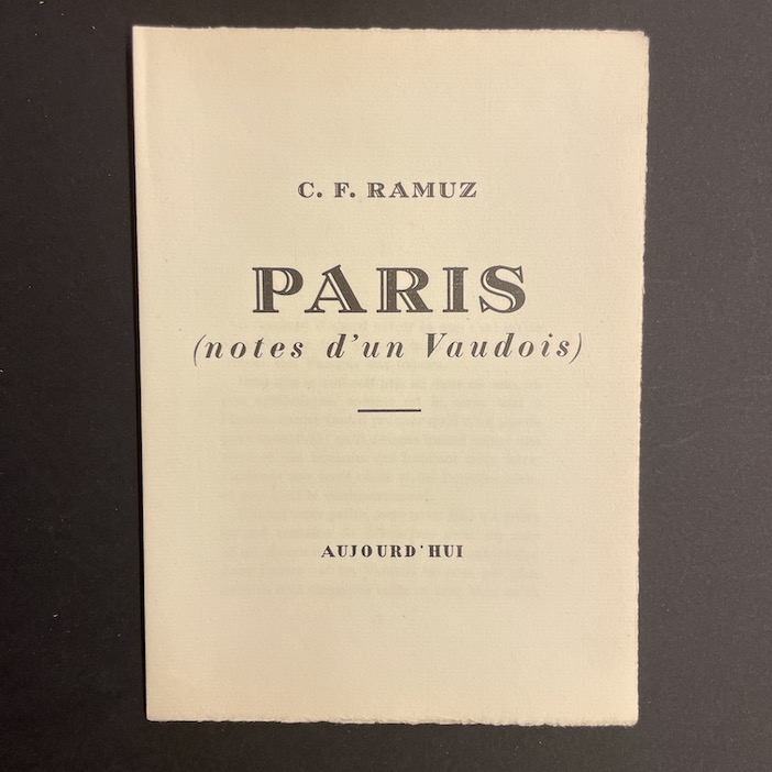 RAMUZ (C. F.) Paris, notes d'un vaudois. Lausanne, Aujourd'Hui, 1938. – Image 2