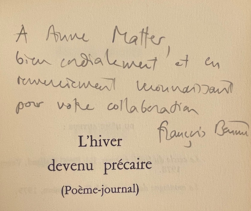 BONNET (François) L'hiver devenu précaire. Genève, Eliane Vernay, 1982. – Image 2