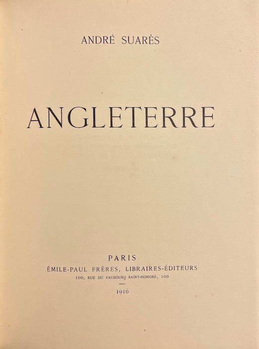 SUARES (André) Angleterre. Paris, Emile-Paul Frères, 1916. – Image 2