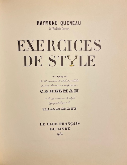 QUENEAU (Raymond) Exercices de style. Paris, Le Club Français du Livre, 1963. – Image 2