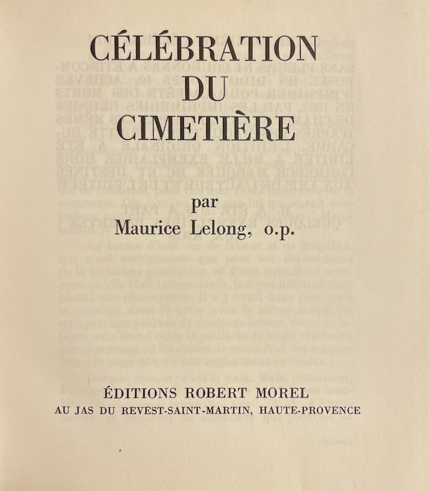 LELONG (Maurice) Célébration du cimetière. Au Jas du Revest-Saint-Martin, R. Morel, 1962. – Image 2