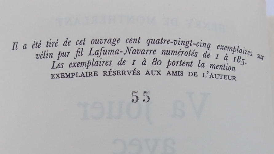 MONTHERLANT (Henry de) Va jouer avec cette poussière (Carnets 1958-1964). Paris, Gallimard, 1966. – Image 2